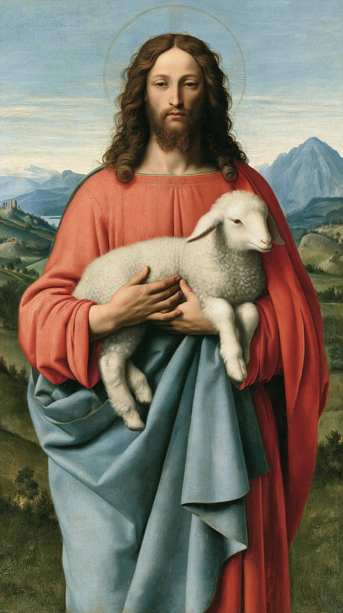 Jesus with a lamb in Florentine Renaissance style in Florentine Renaissance style, portrait Christian artwork no. 2