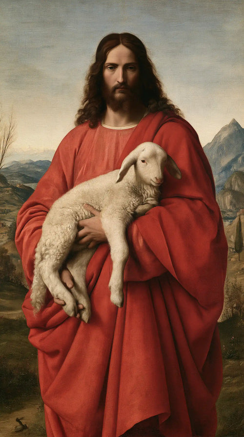 Jesus with a lamb in Florentine Renaissance style in Florentine Renaissance style, portrait Christian artwork no. 6