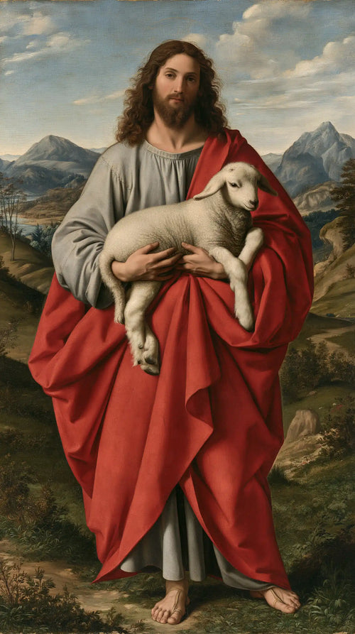 Jesus with a lamb in Florentine Renaissance style in Florentine Renaissance style, portrait Christian artwork no. 8