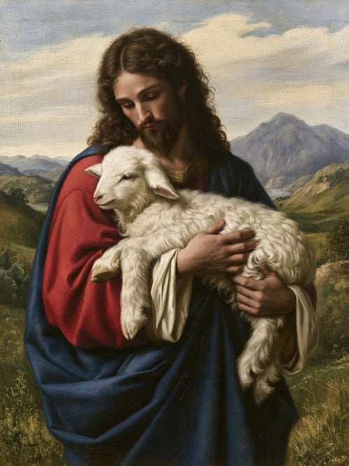 Jesus with a lamb in Florentine Renaissance style in Florentine Renaissance style, portrait Christian artwork no. 11