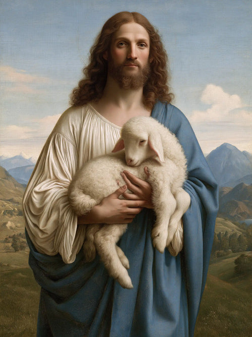 Jesus with a lamb in Florentine Renaissance style in Florentine Renaissance style, portrait Christian artwork no. 14