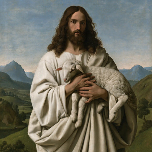 Jesus with a lamb in Florentine Renaissance style in Florentine Renaissance style, square Christian artwork no. 7