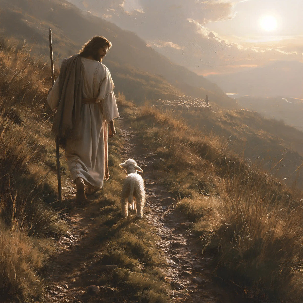 Jesus and the Lamb - Jesus Guiding the Lamb · Square n° 1