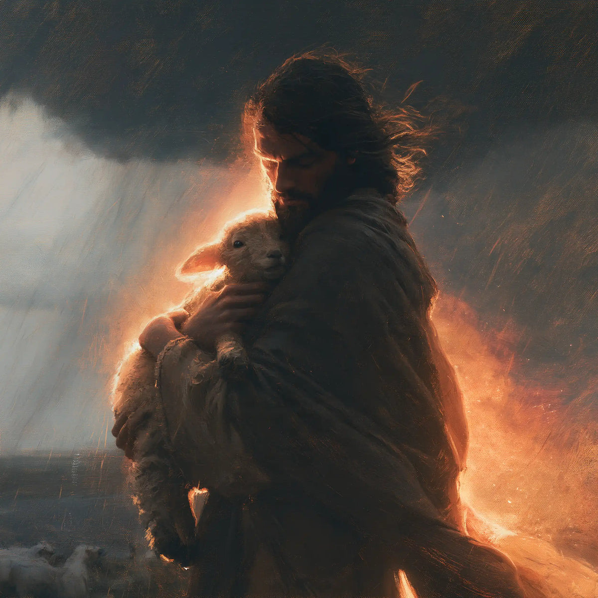 Jesus and the Lamb — The Silhouette in the Wind’s Embers