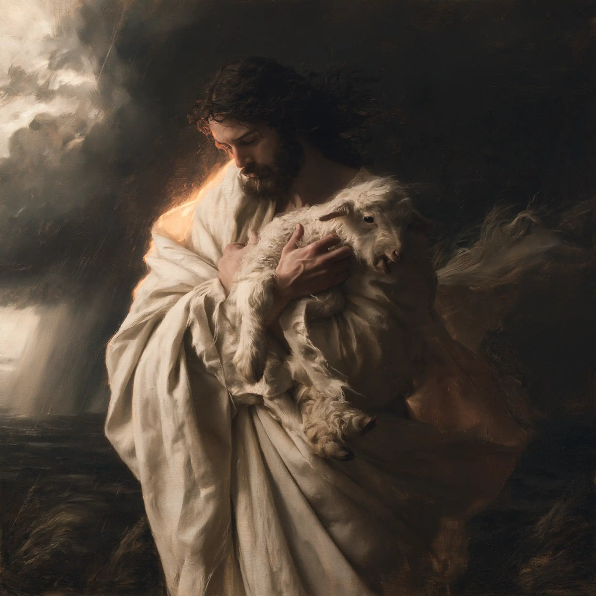 Jesus and the Lamb — The Light Burden Beneath the Heavy Sky