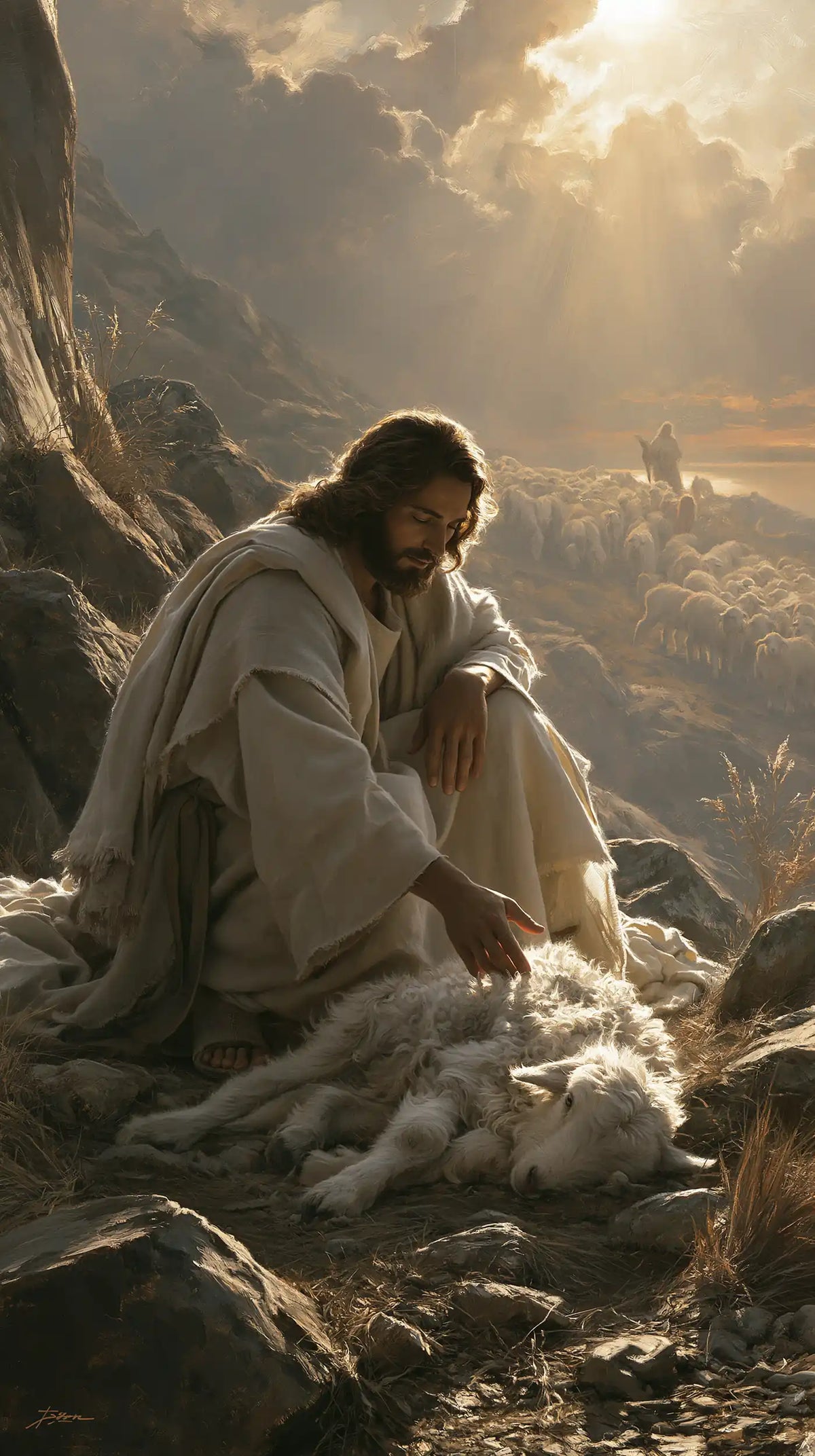 Jesus and the Lamb — Rest Beneath the Opening Clouds