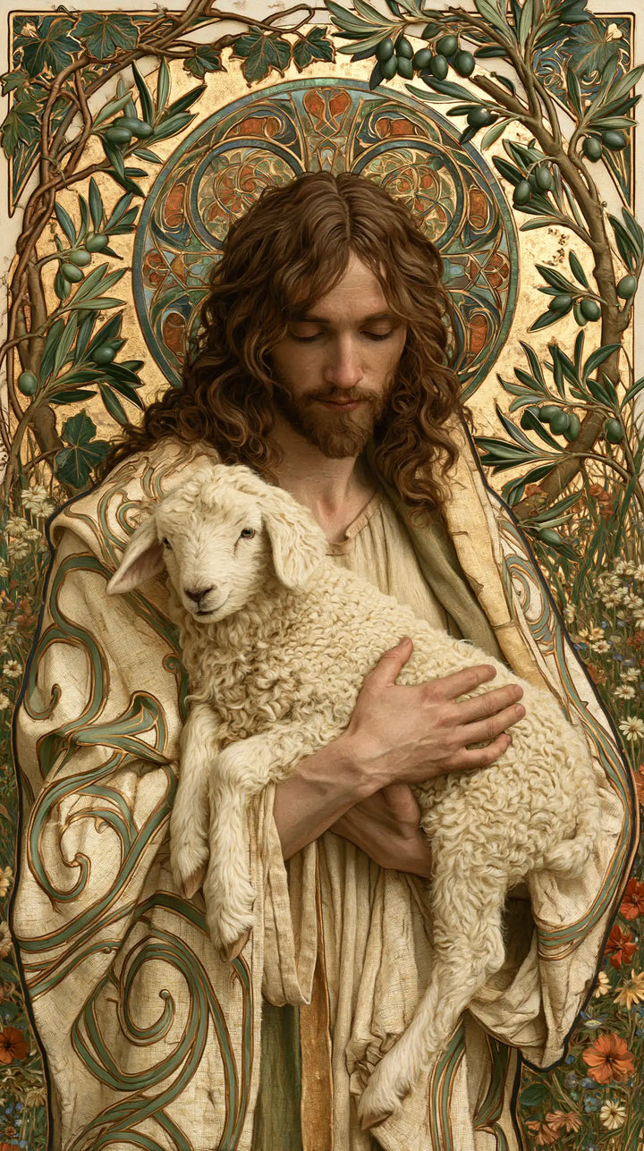 Jesus and the Lamb — The Shepherd in the Floral Medallion