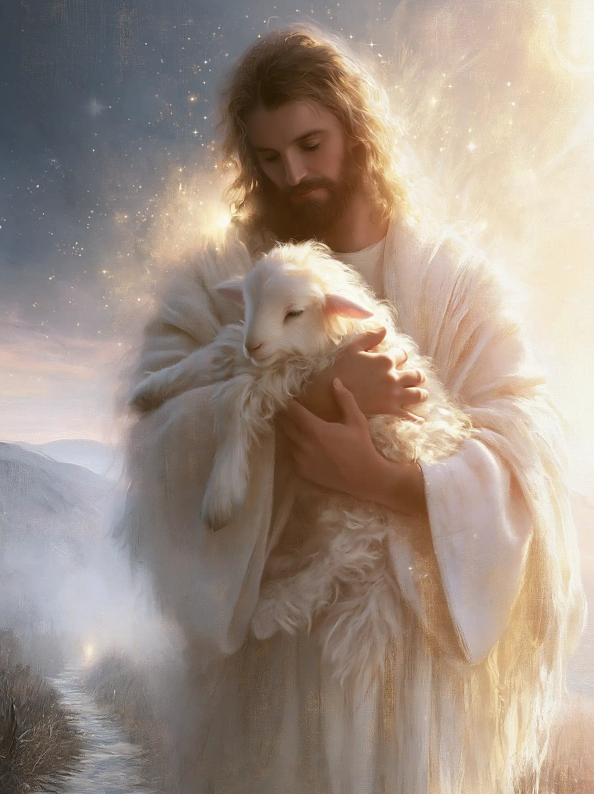 Jesus and the Lamb — Gentleness in the Opaline Dawn