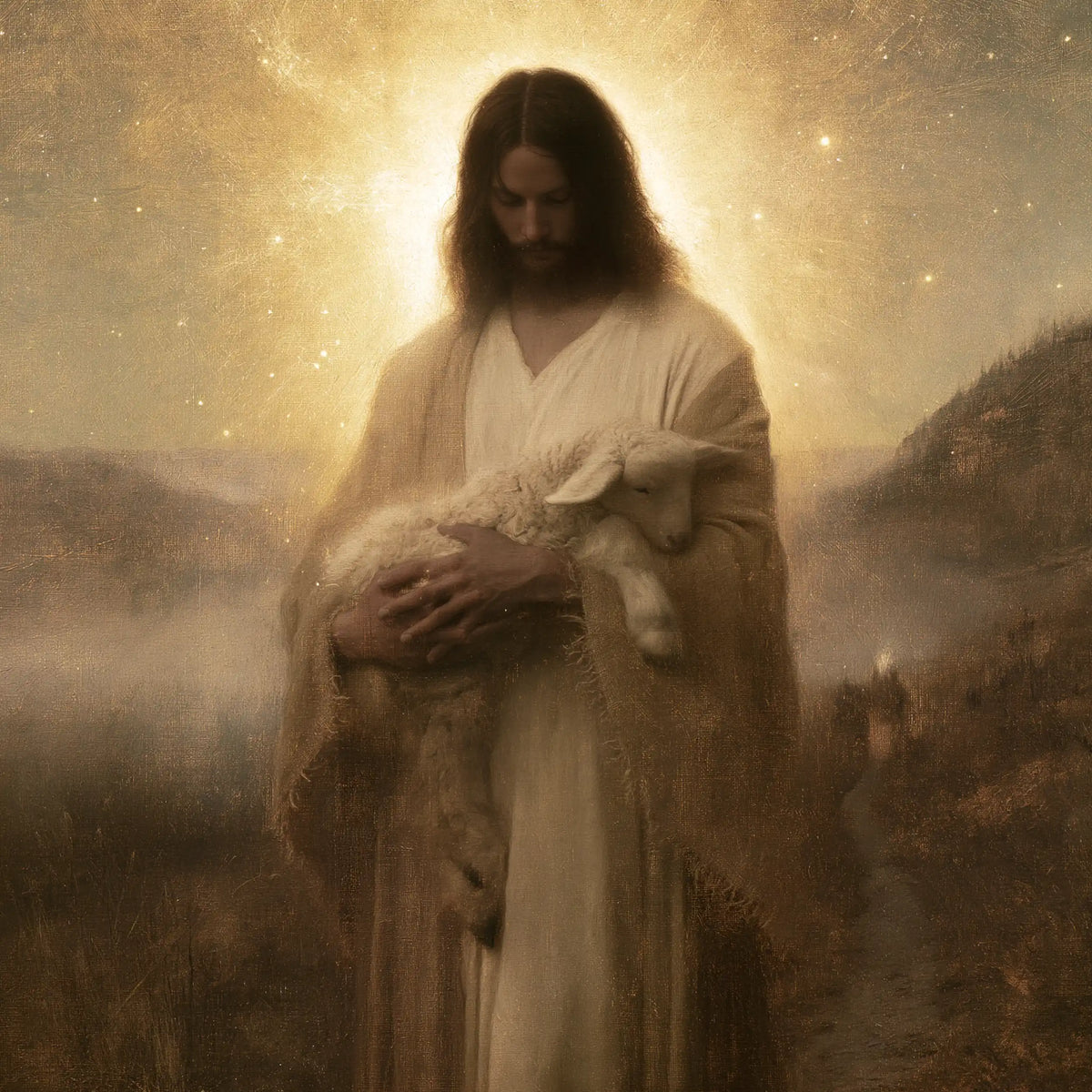 Jesus and the Lamb — Silence Above the Golden Mists