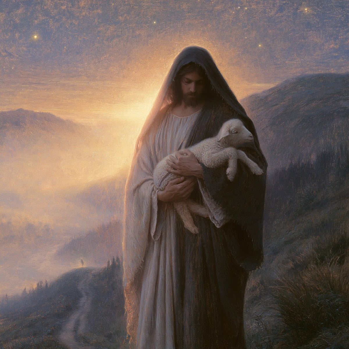 Jesus and the Lamb — Refuge in the Mauve Twilight