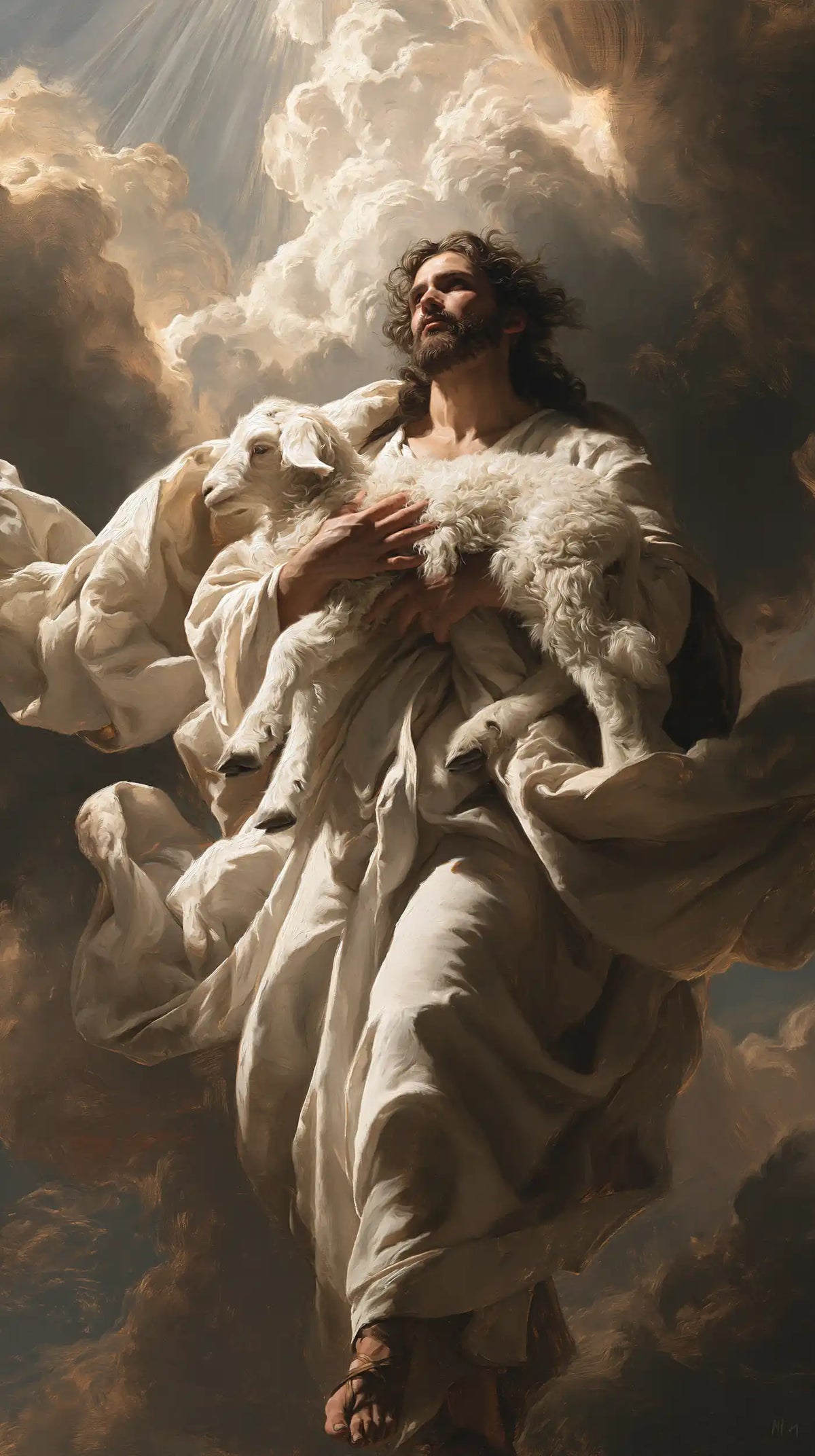 Jesus and the Lamb — The Walk Beneath Ivory Clouds