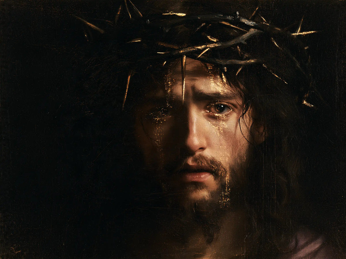 Jesus Crowned with Thorns — The Tear beneath the Falling Thorn