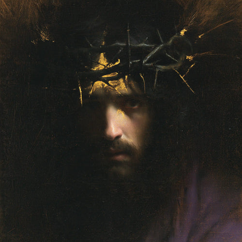 Jesus crowned with thorns in black and gold in Black and Gold style, square Christian artwork no. 2