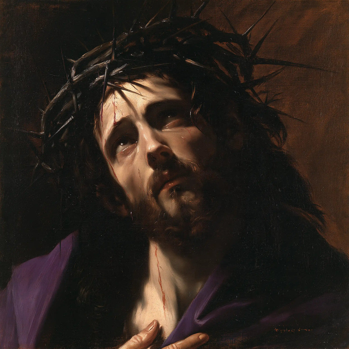 Jesus Crowned with Thorns — Purple and the Pleading Gaze