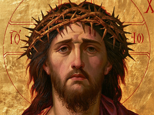 Jesus crowned with thorns in a contemporary Byzantine icon in Contemporary Byzantine style, landscape Christian artwork no. 2