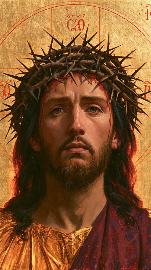 Jesus crowned with thorns in a contemporary Byzantine icon in Contemporary Byzantine style, portrait Christian artwork no. 5