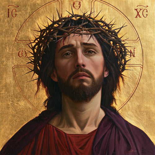 Jesus crowned with thorns in a contemporary Byzantine icon in Contemporary Byzantine style, square Christian artwork no. 1