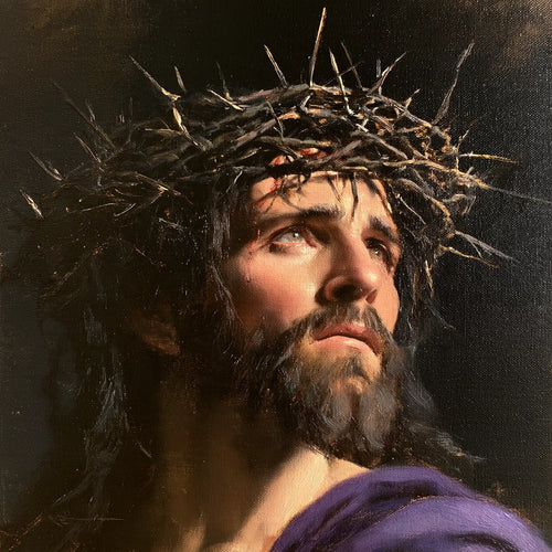 Jesus crowned with thorns in a minimalist composition in Contemporary Minimalism style, square Christian artwork no. 1