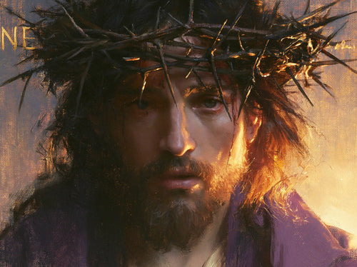 Jesus crowned with thorns at the dawn of the Passion in Jesus at the Dawn of the Passion style, landscape Christian artwork no. 1