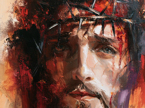 Jesus crowned with thorns in an expressionist composition in Expressionist style, landscape Christian artwork no. 7