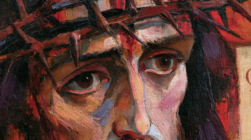 Jesus crowned with thorns in an expressionist composition in Expressionist style, landscape Christian artwork no. 10
