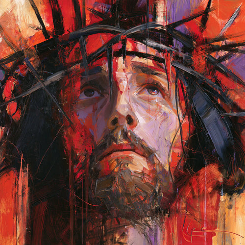 Jesus crowned with thorns in an expressionist composition in Expressionist style, square Christian artwork no. 5