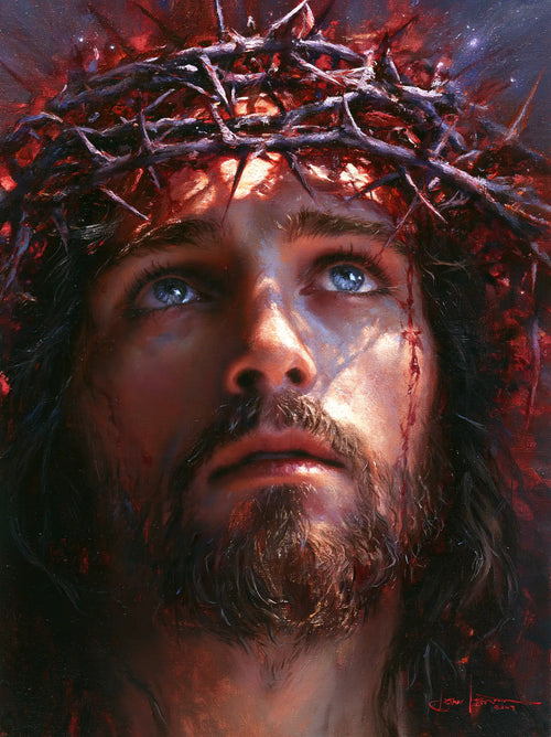 Jesus crowned with thorns with hidden glory in suffering in Hidden Glory in Suffering style, portrait Christian artwork no. 12