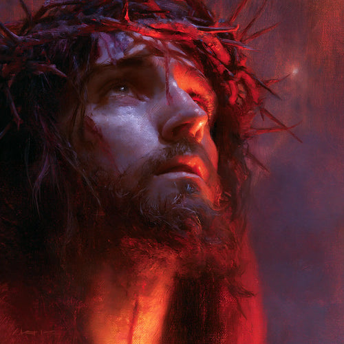 Jesus crowned with thorns with hidden glory in suffering in Hidden Glory in Suffering style, square Christian artwork no. 3
