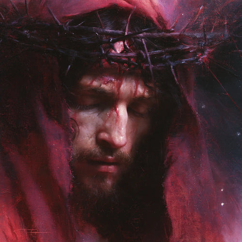 Jesus crowned with thorns with hidden glory in suffering in Hidden Glory in Suffering style, square Christian artwork no. 4