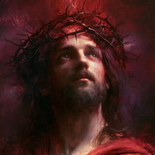 Jesus crowned with thorns with hidden glory in suffering in Hidden Glory in Suffering style, square Christian artwork no. 5