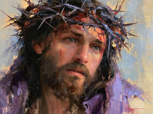 Jesus crowned with thorns in an impressionist atmosphere in Impressionist style, landscape Christian artwork no. 3