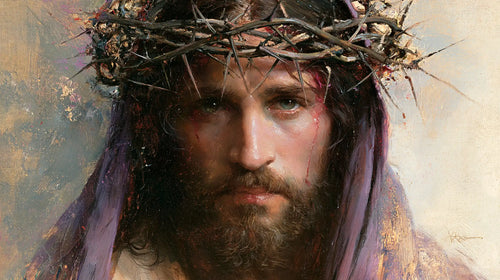 Jesus crowned with thorns in an impressionist atmosphere in Impressionist style, landscape Christian artwork no. 12