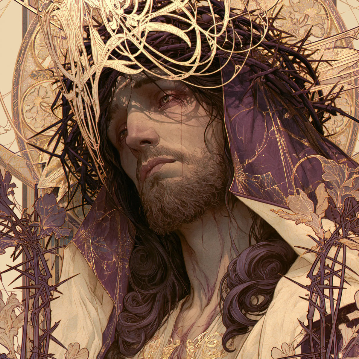 Jesus Crowned with Thorns — The Face beneath Golden Lace