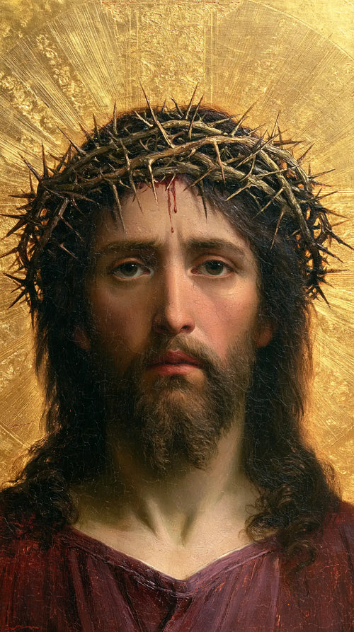 Jesus crowned with thorns in radiant sacred gold in Sacred Gold style, portrait Christian artwork no. 4