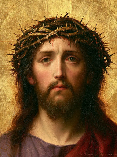 Jesus crowned with thorns in radiant sacred gold in Sacred Gold style, portrait Christian artwork no. 12