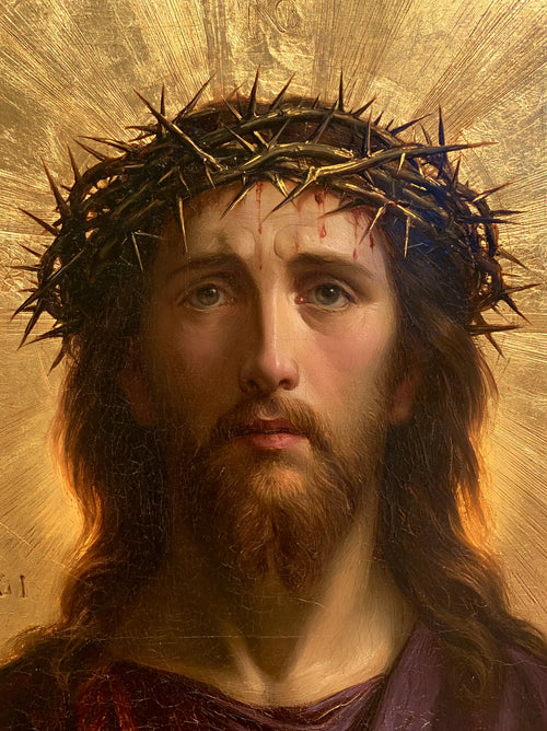 Jesus crowned with thorns in radiant sacred gold in Sacred Gold style, portrait Christian artwork no. 16