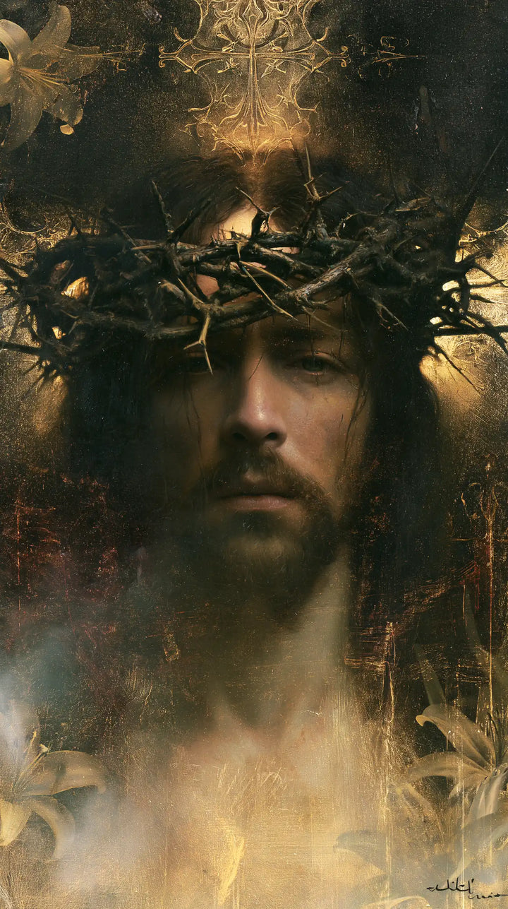 Jesus Crowned with Thorns — The Face beneath the Leafy Flame