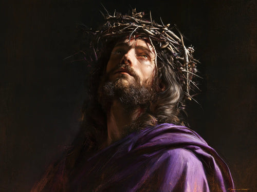 Jesus crowned with thorns in a theatrical Baroque scene in Theatrical Baroque style, landscape Christian artwork no. 7