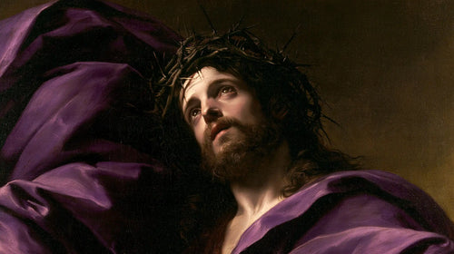 Jesus crowned with thorns in a theatrical Baroque scene in Theatrical Baroque style, landscape Christian artwork no. 14