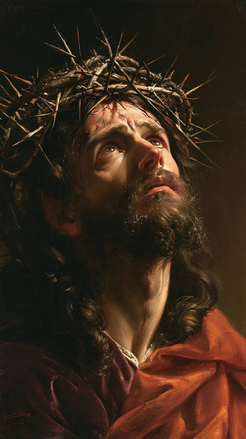 Jesus crowned with thorns in a theatrical Baroque scene in Theatrical Baroque style, portrait Christian artwork no. 7