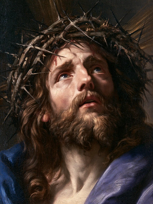 Jesus crowned with thorns in a theatrical Baroque scene in Theatrical Baroque style, portrait Christian artwork no. 10