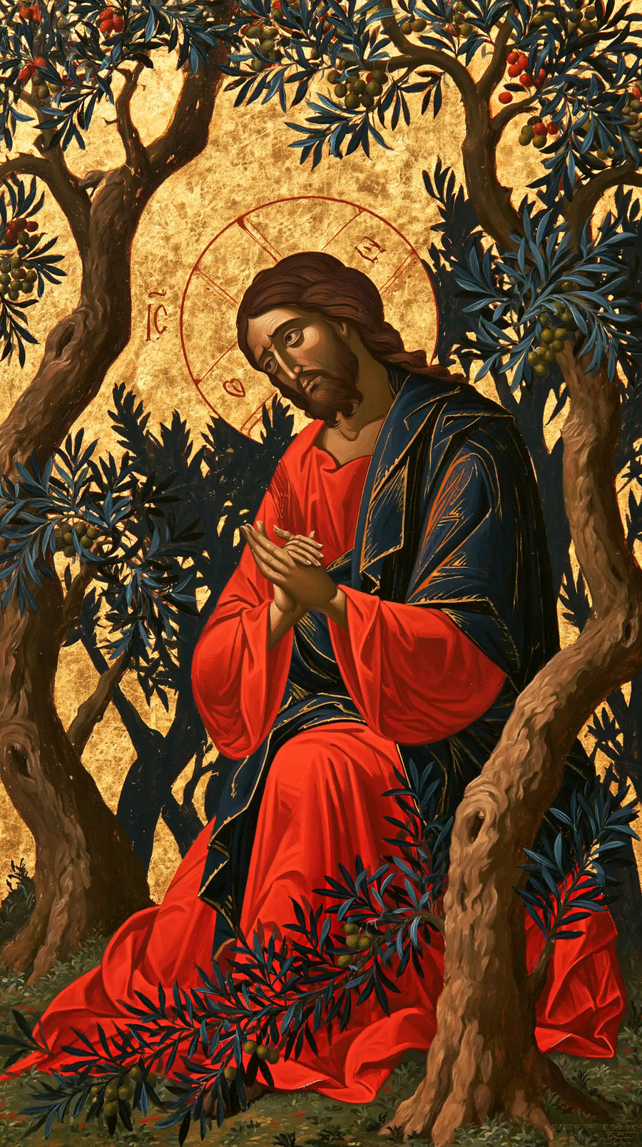 Jesus in Gethsemane — Vermilion in the Eternal Garden