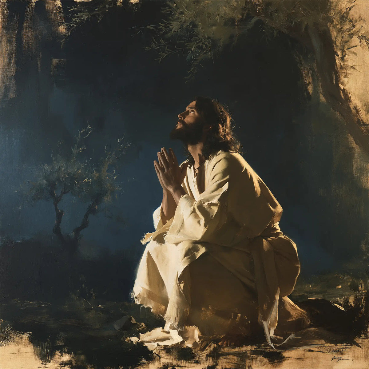 Jesus in Gethsemane — Prayer beneath the Opening of Light