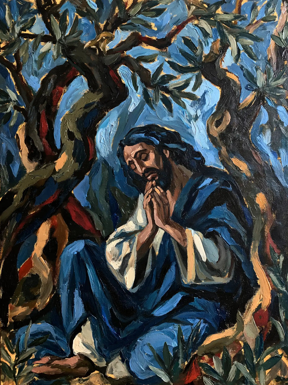 Jesus in Gethsemane — Quiet Hands in the Shifting Wood