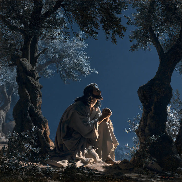 Jesus in Gethsemane - Midnight Blue Chiaroscuro · Square n° 6