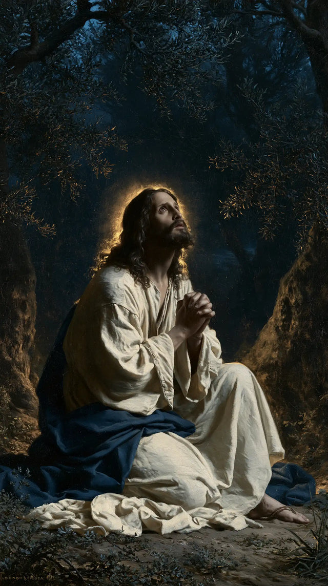Jesus in Gethsemane — The Quiet Halo in the Deep Garden