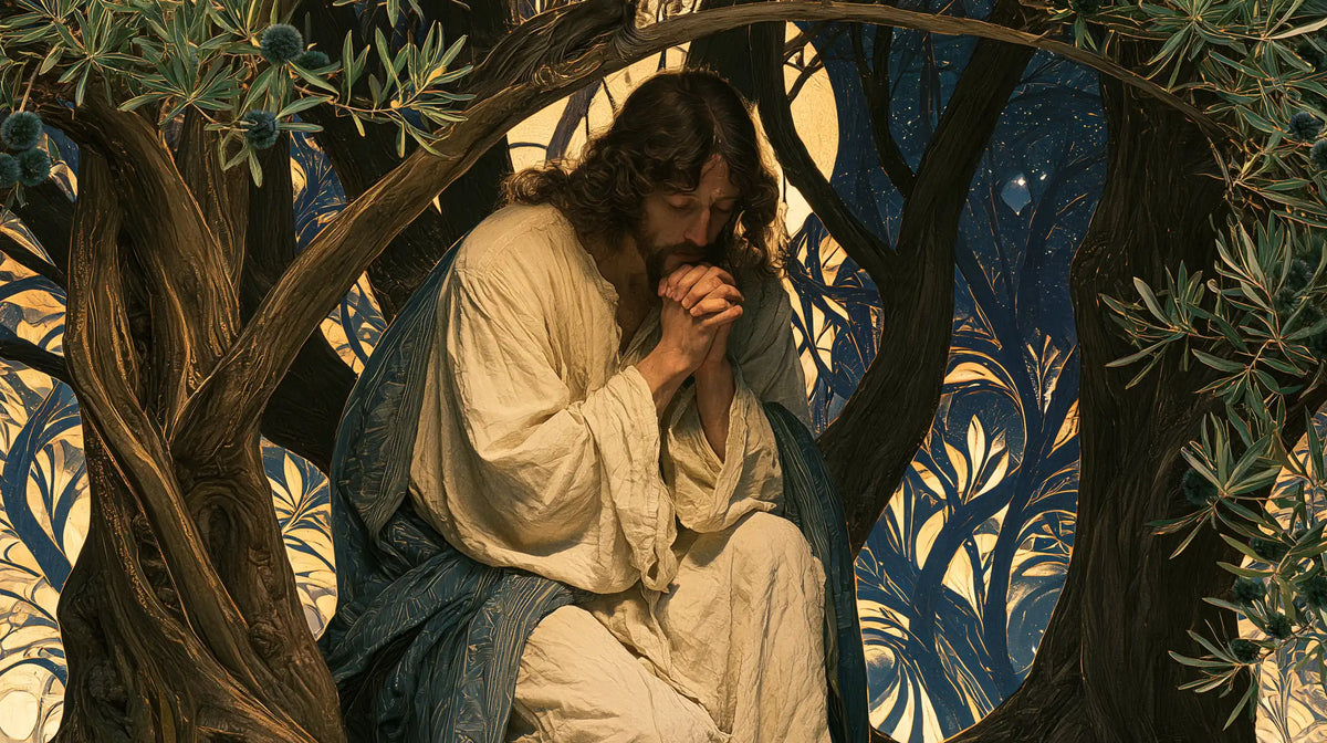 Jesus in Gethsemane — Reverence among Silken Leaves
