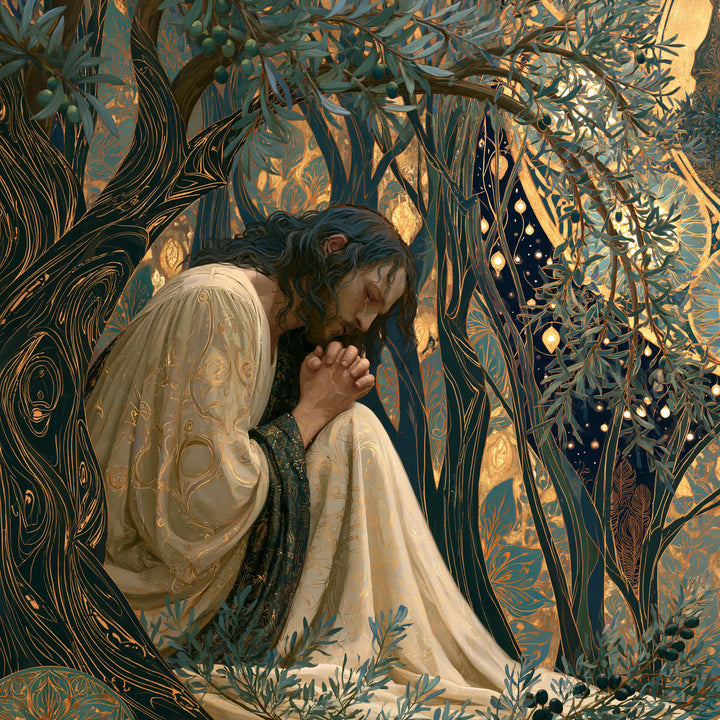 Jesus in Gethsemane — Reverence in the Leaf Cloak