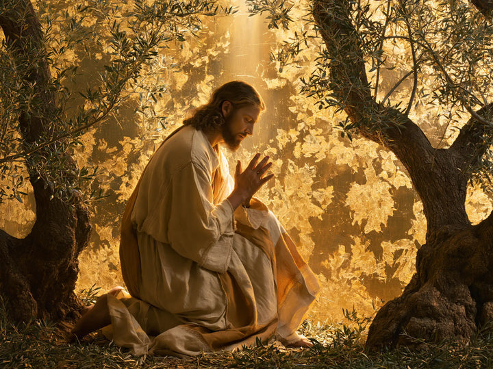 Jesus in Gethsemane — Prayer with Luminous Palms