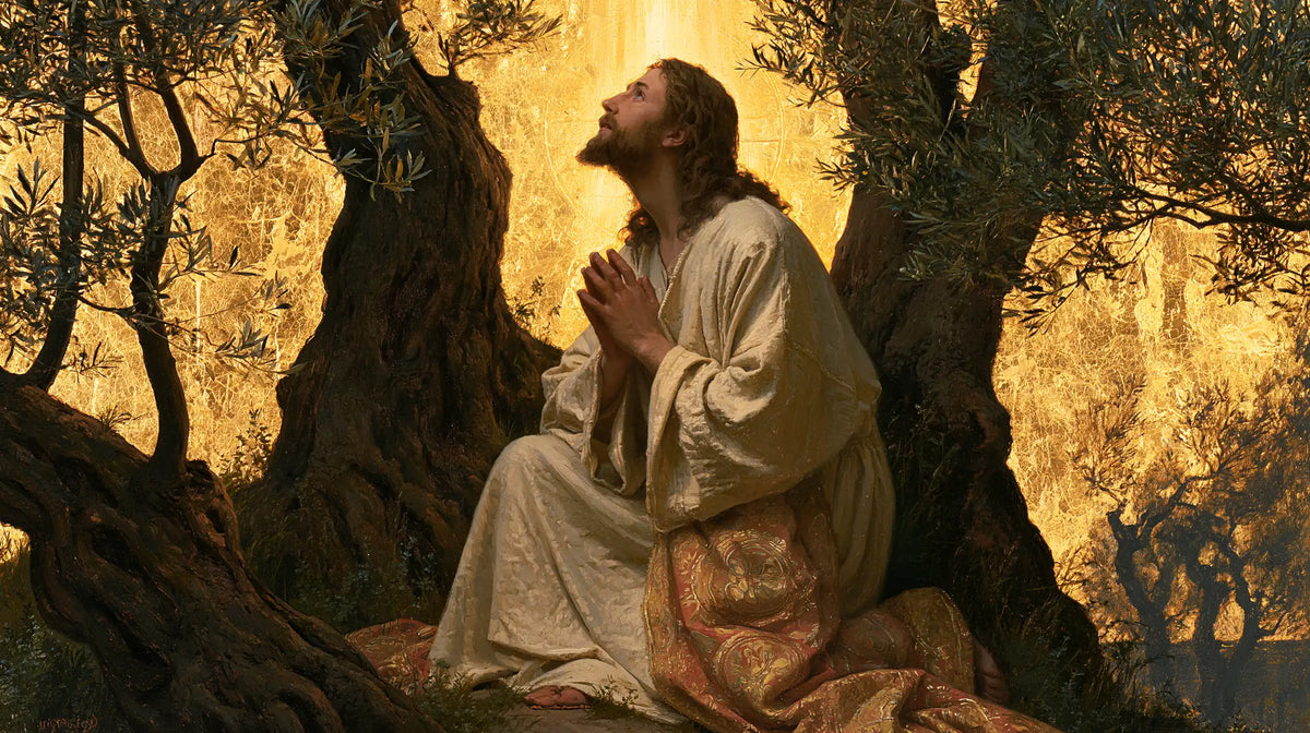 Jesus in Gethsemane — The Gaze in Amber-Embroidered Folds